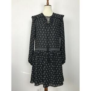 Max Studio Pullover Ruffled Lace Up Mini Lined Dress